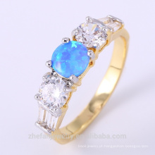 Simples anel de opala de fogo azul projeta jóias broca de diamante designer de anel de noivado
